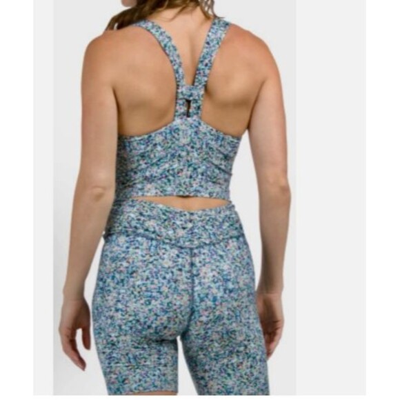 Sage Collective Set Sport Bra Biker Short Floral Blue Static Ditsy NWT Small - Picture 2 of 13